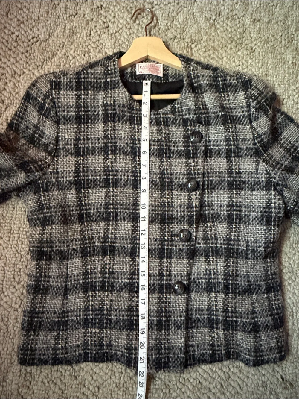 Pendleton Vintage Black & Gray Plaid Boxy Wool Jacket